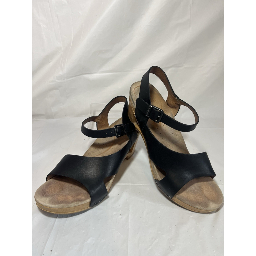 Dansko Tasha Black Leather Slingback Wedge Clog Sandals size 39 Us size 8.5-9 - Picture 2 of 15